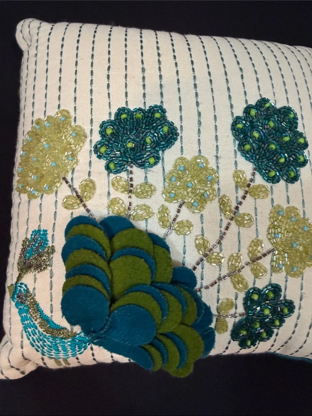 Pier 1 Imports Vintage Beaded Peacock Throw Pillow